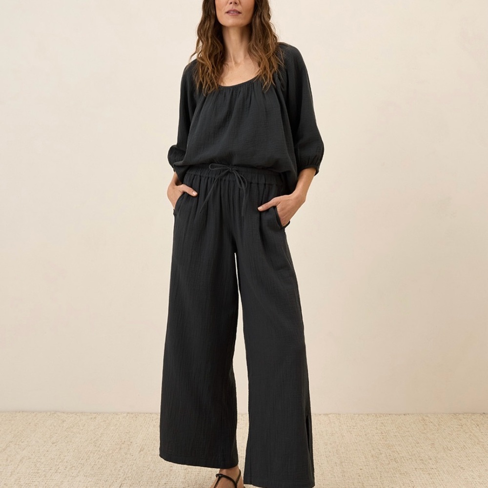 Elegant Black Women's Wide Leg Coastal Gauze Pant
